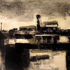 Industrial Landscape #3 . Monotype on paper trated with tar, 42x60 cm.