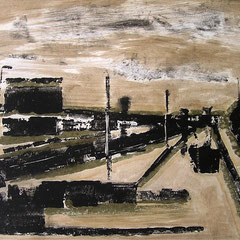 Industrial Landscape #5 . Monotype on paper trated with tar, 42x60 cm.