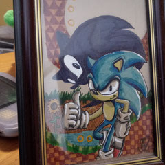Tableau de Sonic The Hedgehog dessiné par mon ami Alexandre Vert