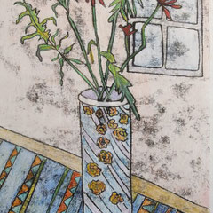 Weaving from Crete and Flowers, Hand coloured lift  print, 1/1