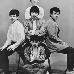 THE TEACIRCLE (Dongen 1966) - Manneke d'Hulst (links), Jack Smits (staand midden achter), Edwin Bouwens (zittend midden), Paultje d'Hulst (zittend midden onder) en Piet Danse (rechts)