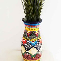 Bunte handbemalte Blumenvase aus Keramik