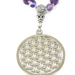 Mala Kette mit Amethyst und Fluorit Edelsteinen - Lebensblume