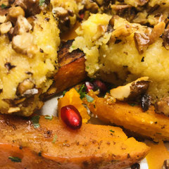 Kürbis Polenta Walnussbutter vegan