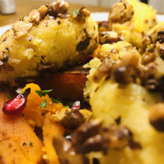 Kürbis Polenta Walnussbutter vegan
