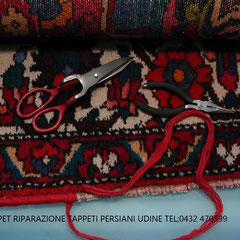 Trieste- Restauro bordo tappeto persiano consumato, riparazione bordo tappeto con lana origine 