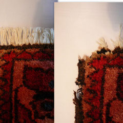Tappeti Palmanova- Restauro angolo tappeto persiano rovinato prima e dopo, riparazione angolo tappeto, tabriz carpet