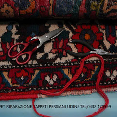 Restauro bordo tappeto consumato, riparazione bordo tappeto con lana origine