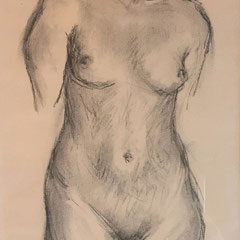 BRIGAND, Weiblicher Akt, Kohlezeichnung, 32,4 x 25 cm (Leichte Befestigungs- bzw. Altersspuren)  