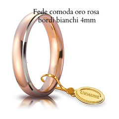 Fedi Nuziali  unoaerre comoda oro rosa bicolore bordi bianchi 4 mm