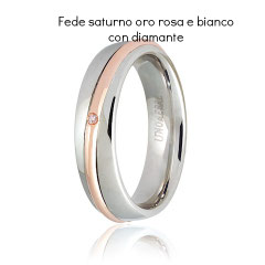 Fede Nuziale Unoaerre modello Saturno Oro rosa e bianco con diamante Collezione 9.0 referenza 050AFC053-0010