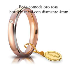 Fede unoaerre comoda bicolore oro rosa bordi bianchi diamante 4 mm