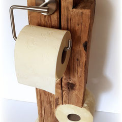 Toilettenpapierhalter Altholzbalken Massiv gebürstet mit Toilettenpapierrollenhalter - toilet roll holder