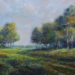 º Romantisch landschap met berken, o/a/p, 58x28,5cm