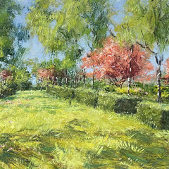 Voorjaar in het park, met Japanse kers, a/p, 61x28cm