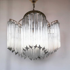 Venini Four Rings 24Kr Gold Plated Crystal Prism Chandelier, Italy, 1980s