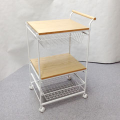 ＜倉庫商品＞ワゴン100　白&白木　バスケット付き　400×530×850H　￥3,000