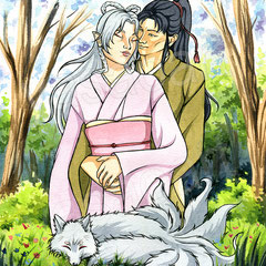 Ghibli-inspired Valentine's Day painting  of Umeko and Seiichiro. (2021)