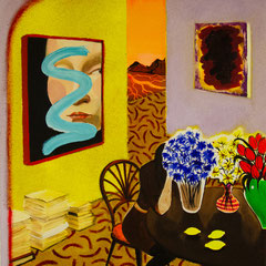 Tisch für drei, Mixed media on canvas, 50x40 cm, 2024