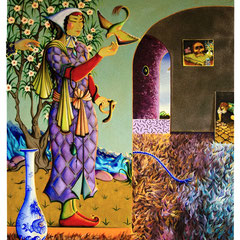 Narziss in der Wüste, Mixed media on canvas, 175x145 cm, 2022