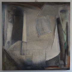 "ad acta", Bild von 2015 übermalt, Marmormehl, Schellack, Pigmente in Öl auf Leinwand, 80x80x4, Juni 2022