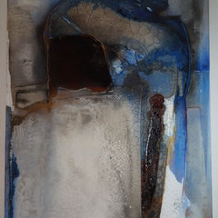 "das Tor ist offen" 100x80x4  Marmormehl/Pigmentein Öl/Schellack/Beizen,  Januar 2019   (in Privatbesitz )