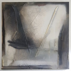 "Rettungsversuch", Marmormehl, Schellack, Pigmente in Öl, auf Leinwand 80x80x4 cm, Juni 2022