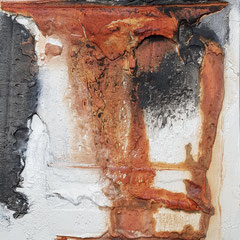 "Marsrot zum Feierabend" , Marmormehl, Beize, Pigmente in Öl,  auf Malkarton, 20x20 cm, Juni 2022