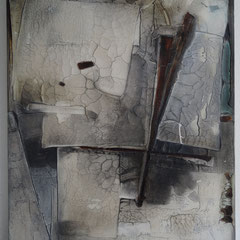 "überarbeitetes Bild von 2016"  Marmormehl, Pigmente in Öl, Schellack auf Leinwand, 80x100x4 cm, Mai 2022