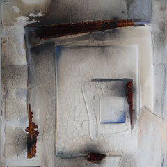 "gefangen"   Marmormehl, Pigmente in Öl, Schellack  auf Leinwand 80x100,  April 2018