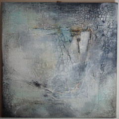 "zarte Farbe auf grober Struktur"     60x60x4   Acryl auf altem Marmormehlbild   März  2019