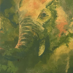 „Elefant im Grün“ Acryl auf Leinwand, 50x70cm, 08/2023