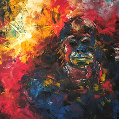 "Gorilla im Rot" Acryl auf Leinwand, 60 x 80cm, 2016 - verkauft