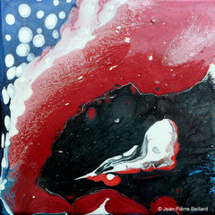 "Dark 003" - Acrylique Pouring + Glaçage Carré 20x20 sur Toile. Récréation coulante et brillante sur petit format.
