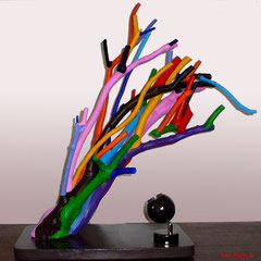 "Feu de Joie, Feu de Bois" Bois peint - Luminaire, lampe avec variateur de couleur - Bel effet coloré et dynamique