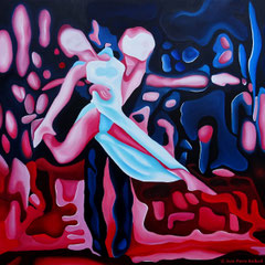 "Rumba 3"- Huile sur Toile 100x100cm. Grâce et Peinture, un moment artistique inspiré d'un magnifique moment de danse du couple Elena Khvorova et Slavik kryklyvyy