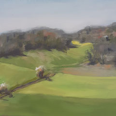 Valeuil - Petit matin à Bourland  mars 2022 - 35 x 27 cm huile sur carton toilé