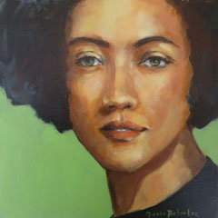 Portrait en vert - 30 x 30 cm huile sur toile