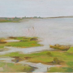 Ile Oléron  le pont à marée basse 2021 - 46 x 27 cm huile sur toile