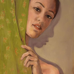 Derrière le rideau 2023- 46 x 33 cm huile sur toile