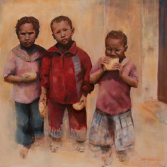 Enfants de Tamnougalt - 100 x 100 cm huile sur toile