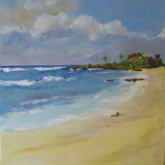 Plage Nouvelle Zélande - 30 x 30 cm huile sur toile
