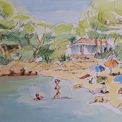 Majorque Font de sa Cala 2023 - Majorque - Encre aquarelle sur papier 20 x 15 cm