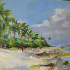 Plage  - 30 x 30 cm huile sur toile