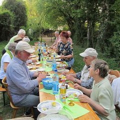 Gedeckter Tisch im Grünen mit Grüner Soße ...