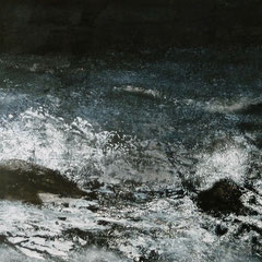 "Nachts am Meer", Acry-/Ölfarben auf Holztafel, 72 x 152 cm, Rahmen weiß