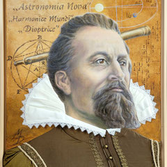 Auftrag:"Johannes Kepler", Acryl-/Öl,Wildseide, Borten/Spitze
