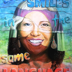 "Everyone smiles in the same Language", Serie "fremd : vertraut", Acryl-/Ölfarbe auf Leinwand, 120 x 80 x 4 cm