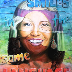 "Everyone smiles in the same Language", Serie "fremd : vertraut", Acryl-/Ölfarbe auf Leinwand, 120 x 80 x 4 cm