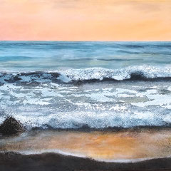"Goldstrand", Bitumen-Mischtechnik auf Leinwand, 50 x 150 cm